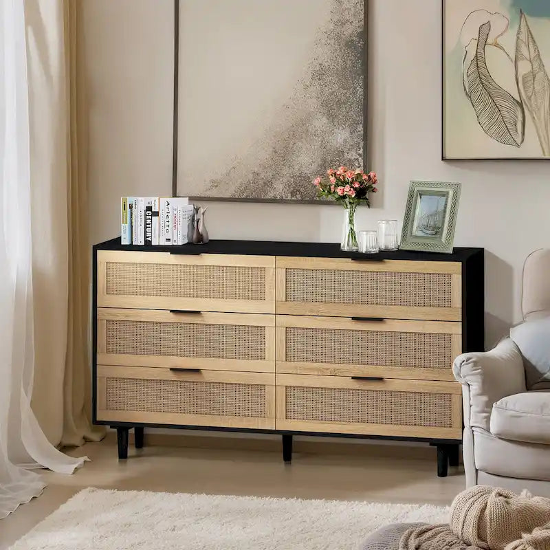 6 Rattan Drawers Storage Cabinet