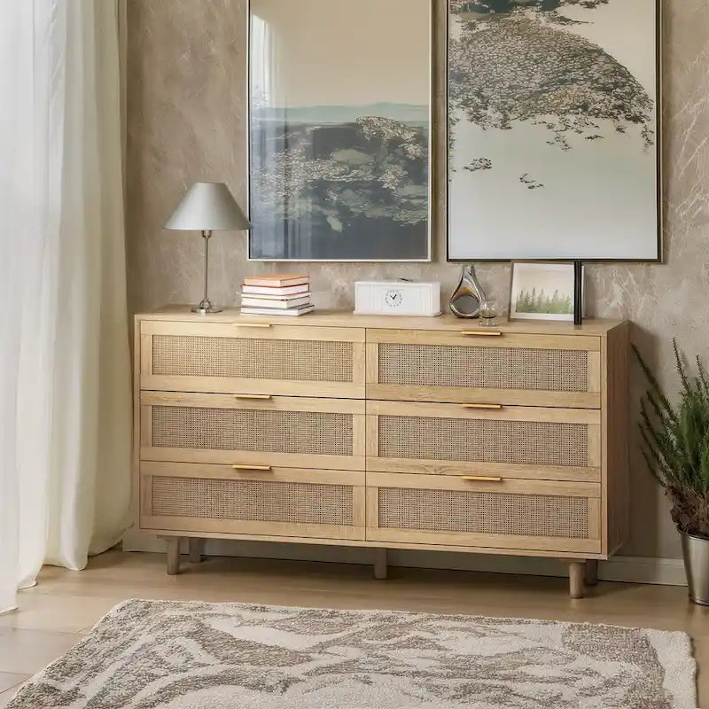 6 Rattan Drawers Storage Cabinet