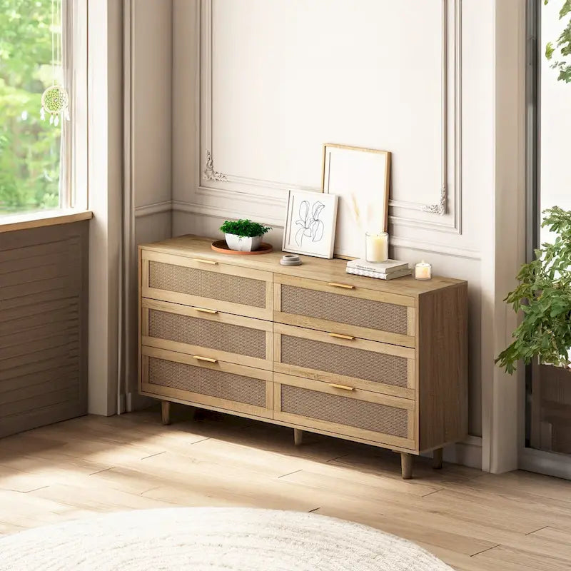 6 Rattan Drawers Storage Cabinet