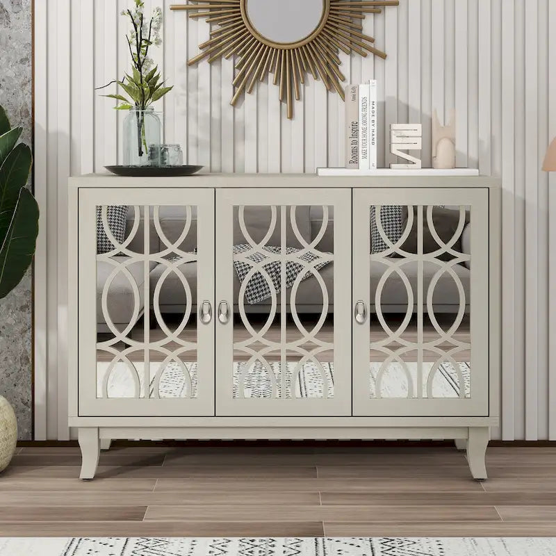 3-Door Sideboard Cabinet with Glass Doors