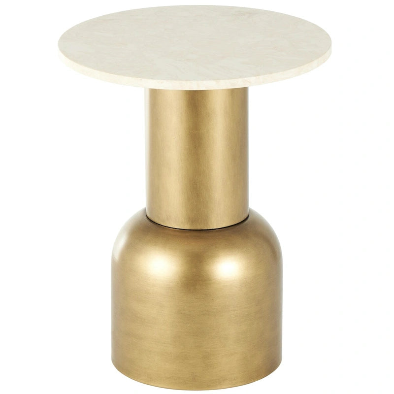 Round Pedestal Side Table with Marble Top - Gold/Cream