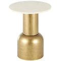 Round Pedestal Side Table with Marble Top - Gold/Cream