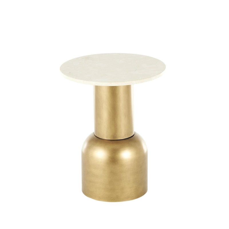 Round Pedestal Side Table with Marble Top - Gold/Cream