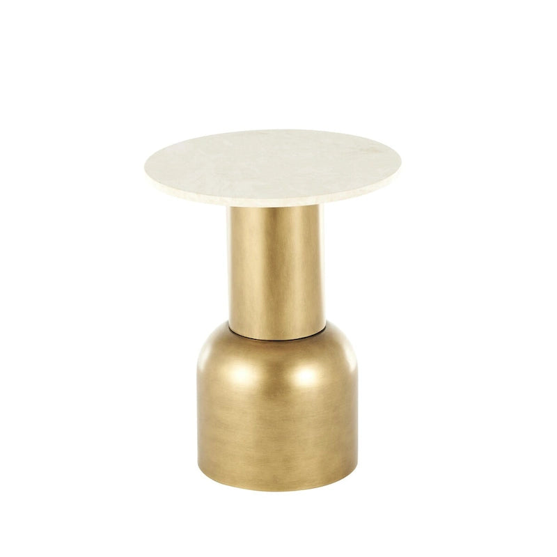 Round Pedestal Side Table with Marble Top - Gold/Cream