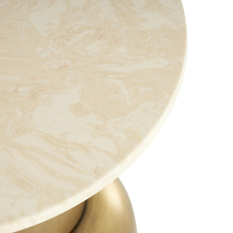 Round Pedestal Side Table with Marble Top - Gold/Cream