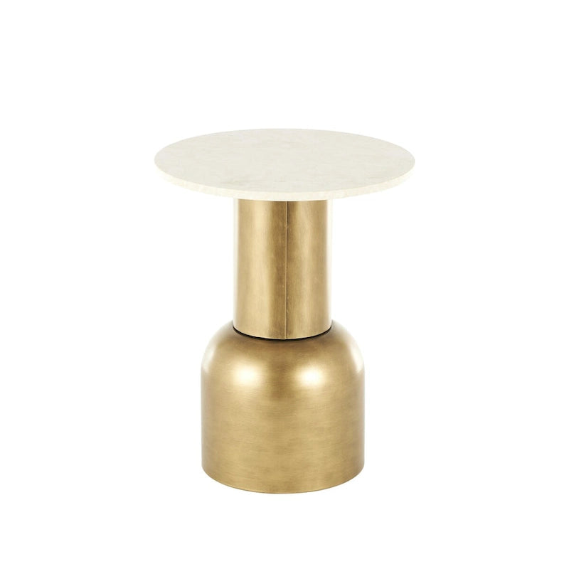 Round Pedestal Side Table with Marble Top - Gold/Cream