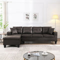 Brown L-Shape Sectional Sofa with Chaise Lounge - 4 Seat PU Leather