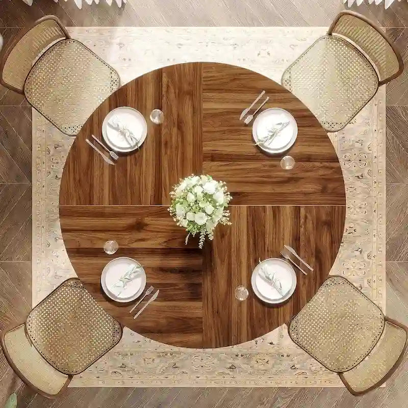 Dark Walnut and Black Metal Round Dining Table 47-inch